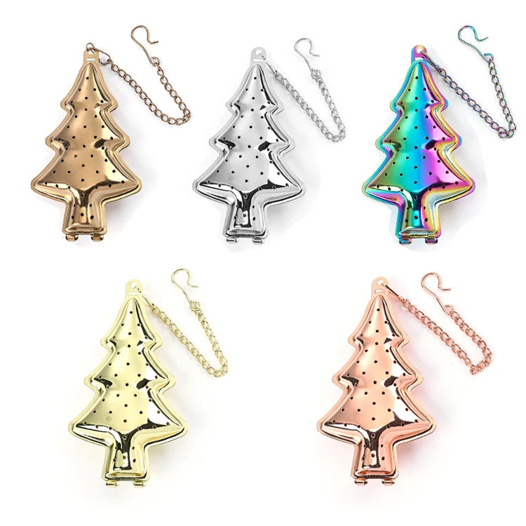 WELAND Colorful Stainless Steel Food Grade Christmas Tree Shaped Tea Infuser Strainer with Chain