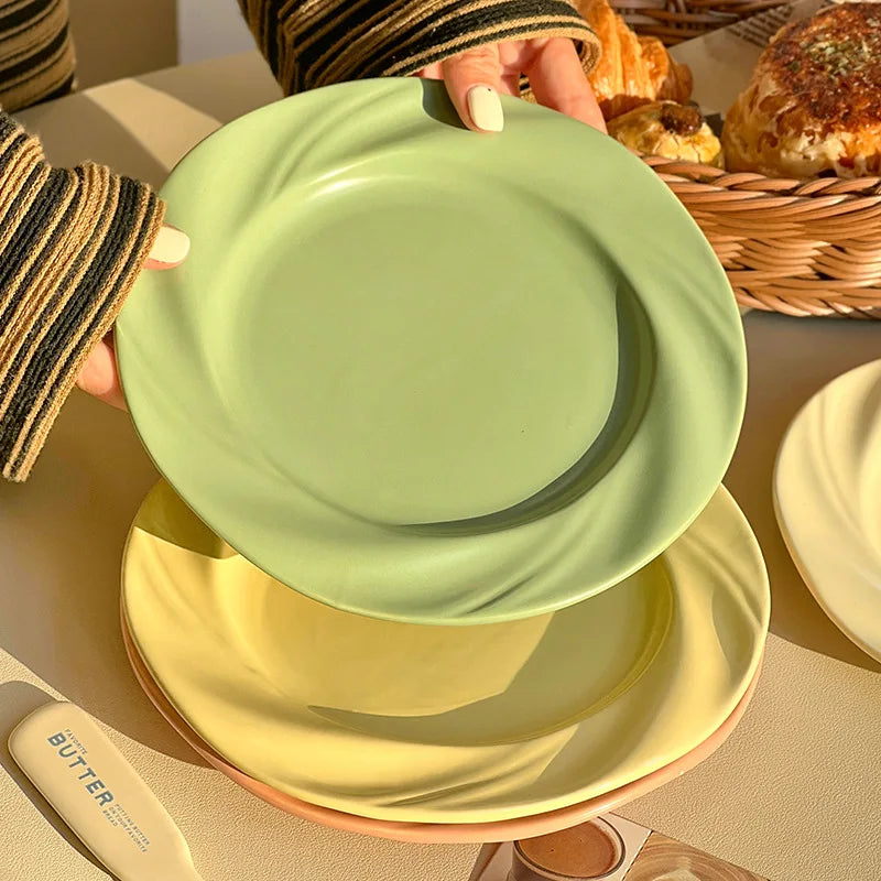Wholesale Cream Wind Ceramic Plate Home Creative Western Dinner Plate Pasta Ceramic Shallow Plate