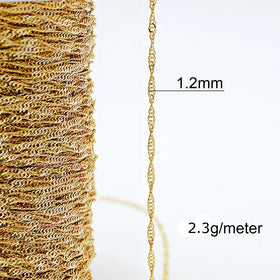 Genuine Gold Au585 Real Gold Solid Pure 14 Karat Gold 1.2mm Singapore Wave Chain for Jewelry Making