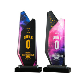 Colored Blank Crystal Trophy Custom Logo Engrave Europe Crystal Awards for Business Sports Event