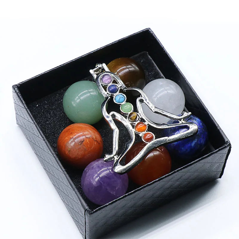 Huiying Balls 7 Chakra Healing Bracelet Gemstone Yoga Stones Bracelets Set Jewelry