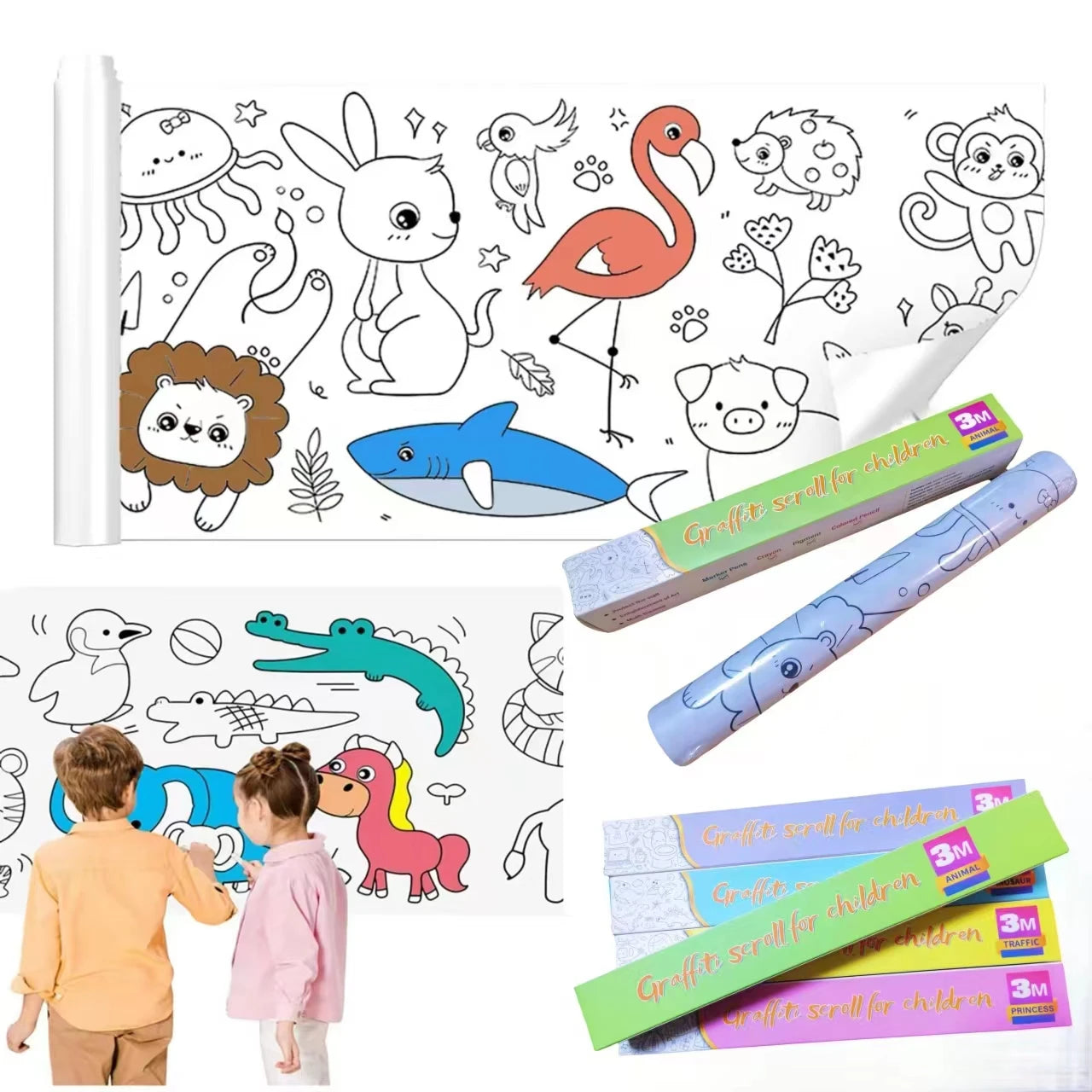 Custom Logo DIY Painting & Coloring Roll Children's Drawing Paper Poster with Color Filling Flexographic Printing