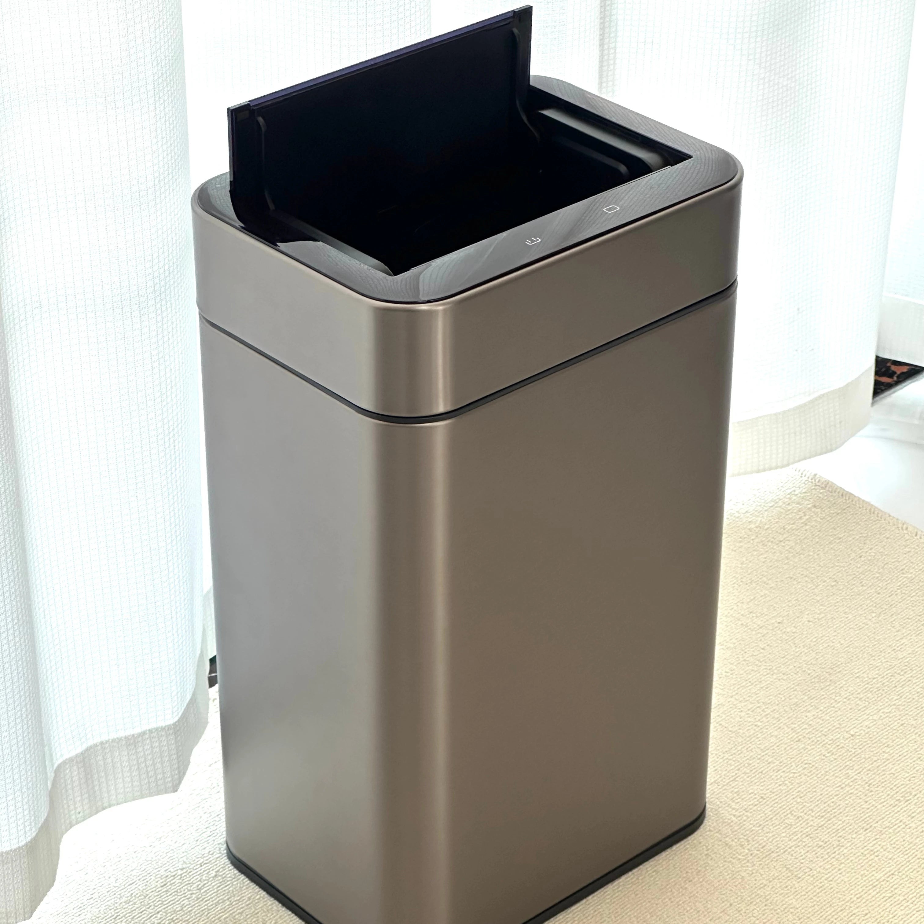 13 Gallon Trash Can Stainless Steel Automatic Sensor Trash Can Double Open Square Design Smart Recycling Dustbin Kitchen Use