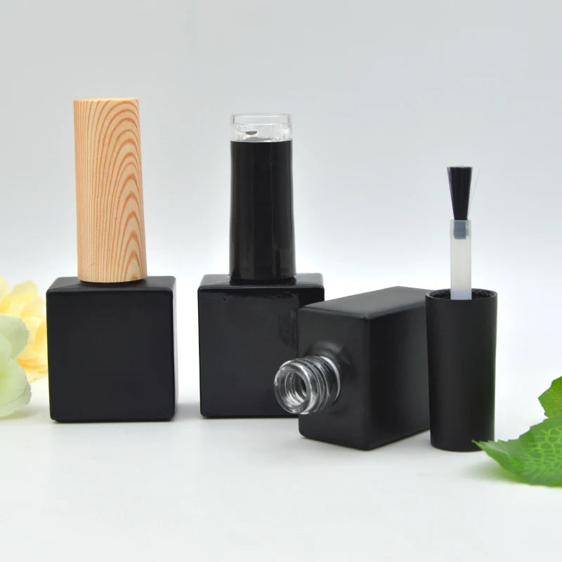 Free Sample 5ml 10ml 15ml square Nail Bottle Gel Polish Glass Bottle Wooden Grain Cap Empty Nail Polish Bottles for Nail Gel