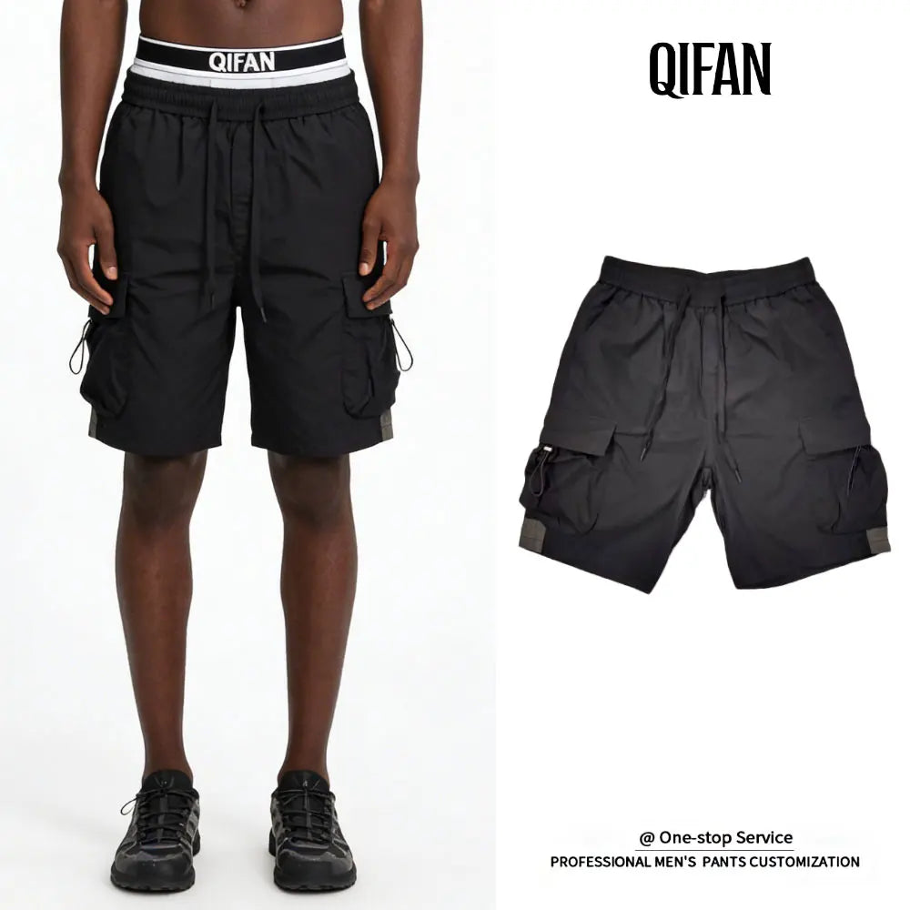 Custom Men's Loose Baggy Oversized Bermuda Cargo Shorts with Solid Pattern and Pockets Decoration