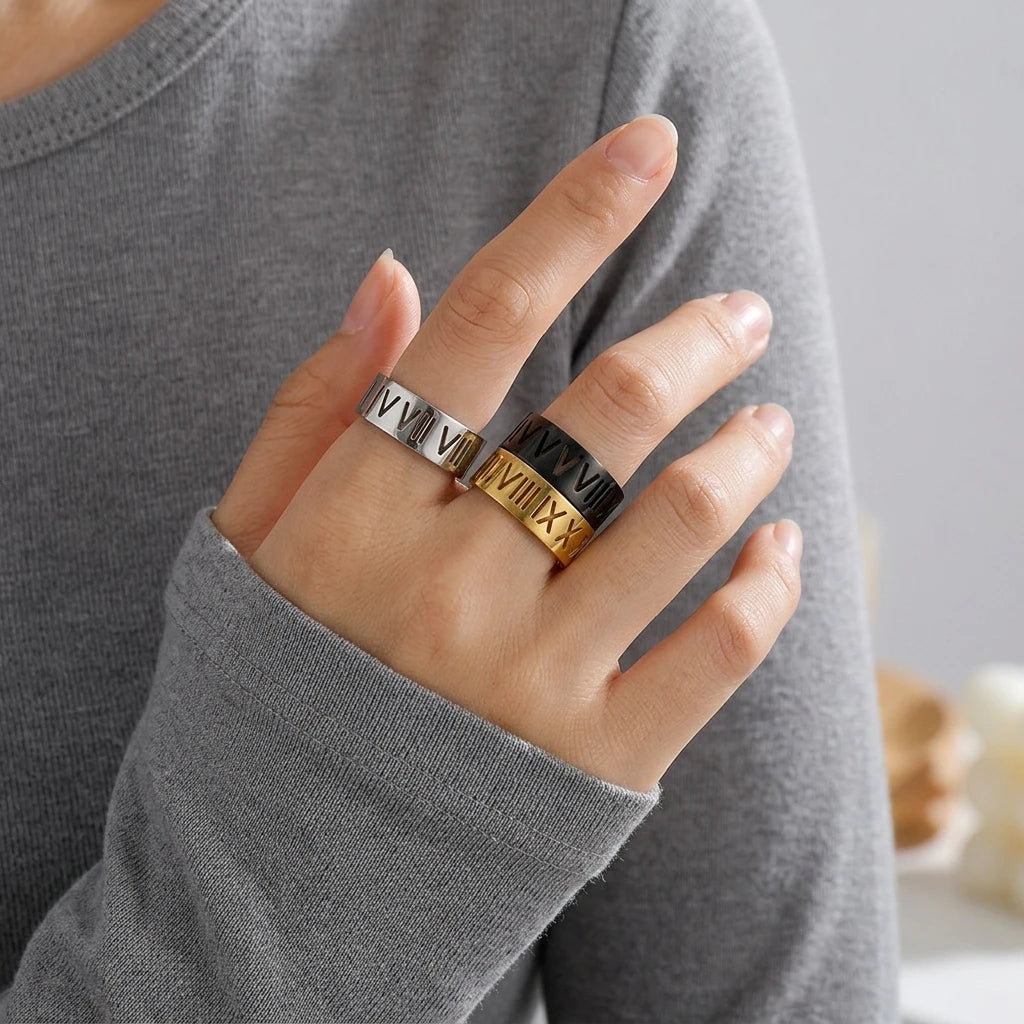 Luxury Designer Colourful Roman Numerals Fashion Stainless Steel Rings Wholesale Bulk
