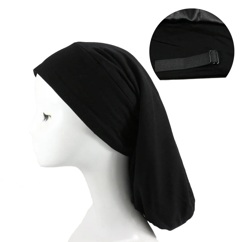 HZM-18298 Double-Layer Satin Sleep Hat for Long Hair Dreadlocks Cap Adjustable Stay Slouchy Beanie Hat
