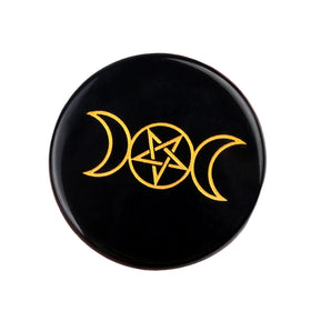 Hand Carved Polished Natural Obsidian Gemstone Solar Symbol Engraving Reiki Obsidian Disc for Decoration Gift