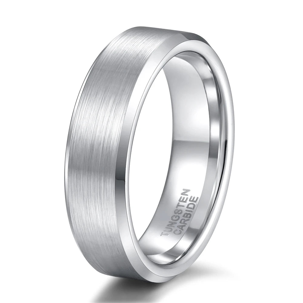 OAHLAN Fashion Jewelry 4/6/8MM Minimalist Simple Comfort Fit Waterproof Silver Bevel Edge Brushed Tungsten Rings for Men Wedding
