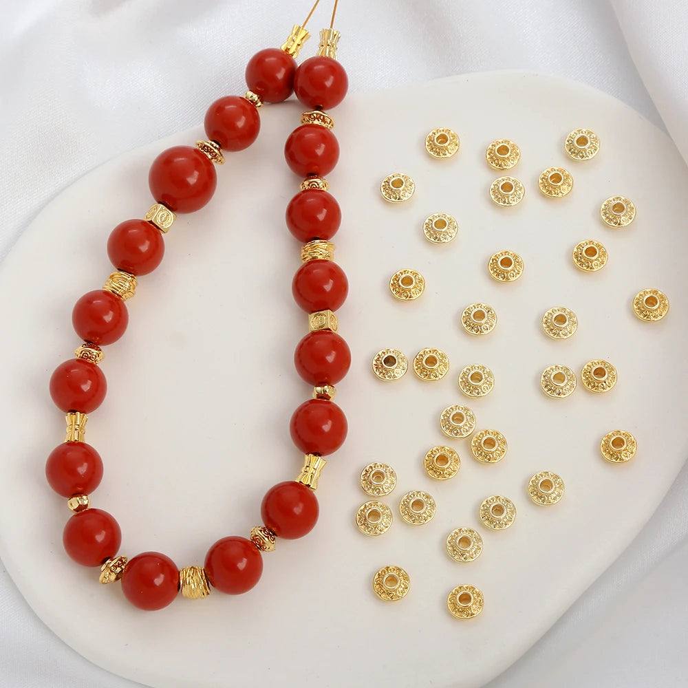 18K Gold Plated Alloy Shaped Beads Jewelry Accessories Loose Beads Tibetan Scripture Round Flying Saucer Rosary