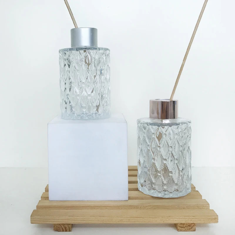 Refillable Luxury Carved Fragrance Reed Diffuser Bottles 20ml/50ml Square Glass Bottle
