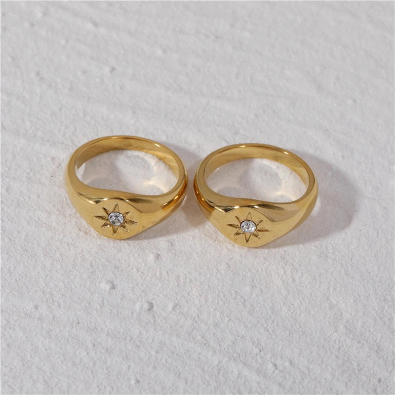 High End 18K PVD Gold Plating Sparkling North Star Stainless Steel Rings Diamond Rings Stainless Steel Jewelry MegaBDM