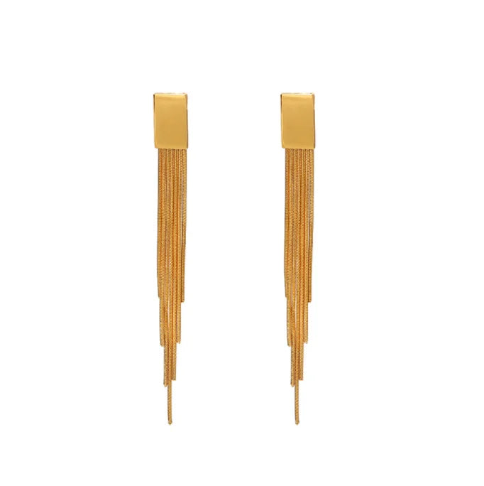 Stylish Personality Long Tassel Smooth Stainless Steel Allergy Free Earrings Do Not Fade