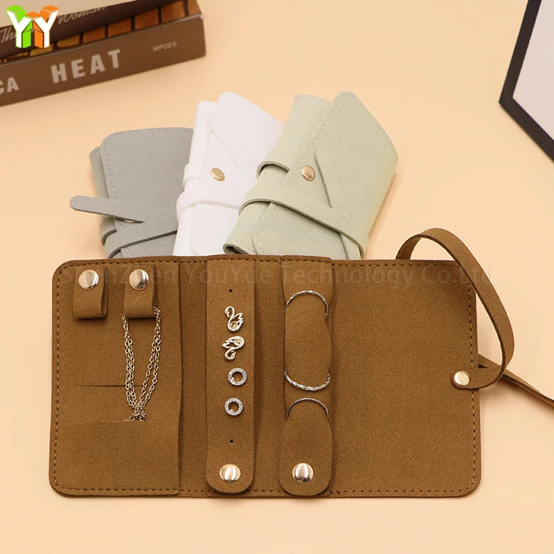 Portable Jewelry Storage Bag Roll Travel Ring Earrings Necklace Watch Organizer Ultra-fiber Multifunctional Mini Jewelry Pouch