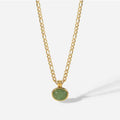 Stainless Steel Gold Plated Figaro Chain Set Classic Green Jade Natural Stone Necklace and Earrings Gemstone Jewelry