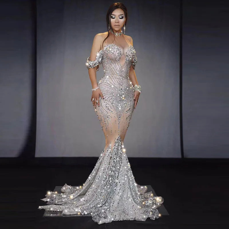 2024 Luxurious African Rhinestone Crystal Beads Applique Mermaid Bridal Dress Gorgeous Dubai Fish Tail Shinny Wedding Dress
