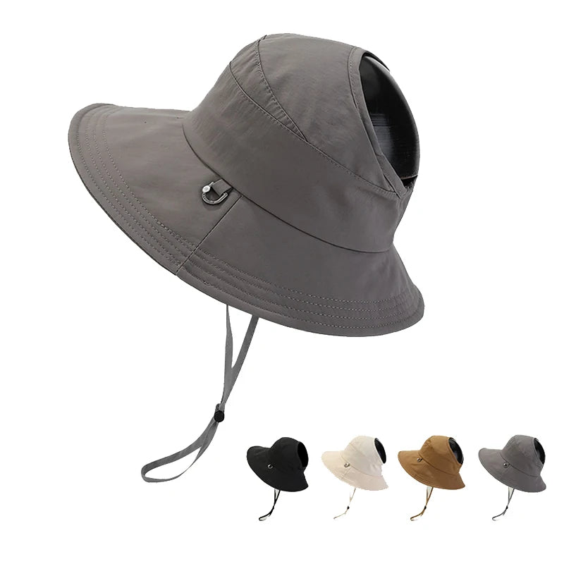 Fashion Wide Brim Sun Visor Bucket Hats With String Custom Embroidery Logo Quick Dry Polyester Golf Beach Fisherman Caps