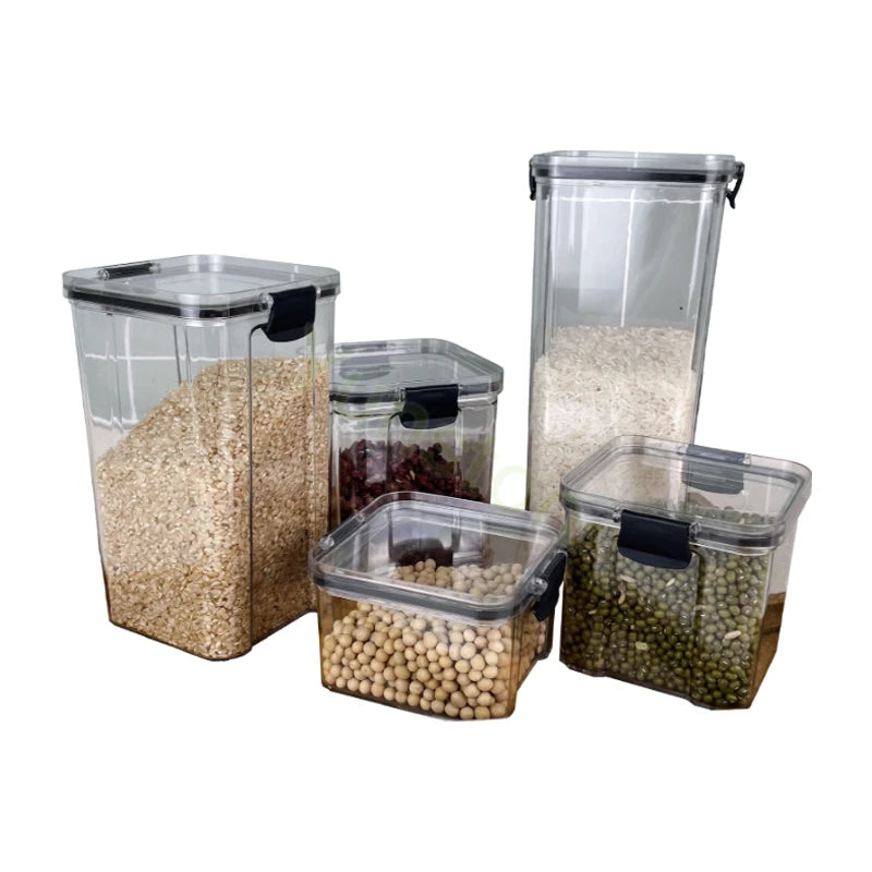 Clear Plastic Air-Tight Food Storage Tank with Latch Kitchen Food Grain Sorting Organizer for Spice Storage