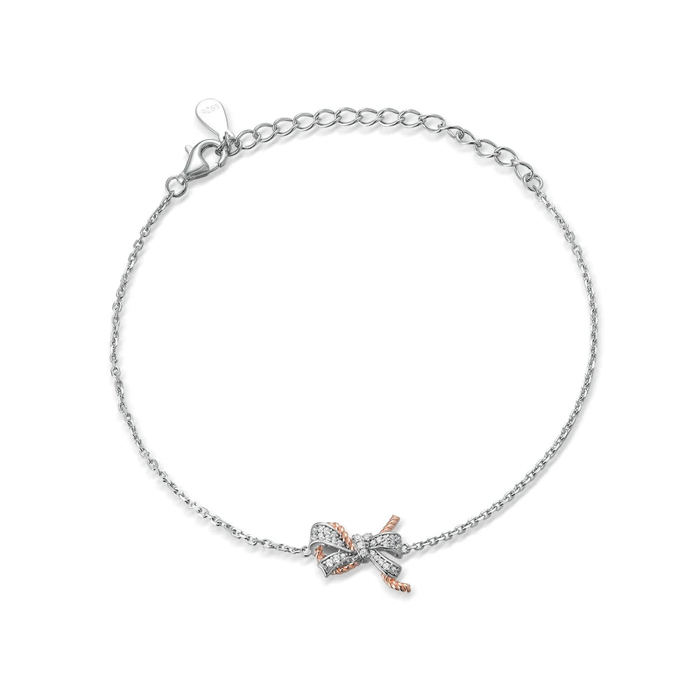 925 Sterling Silver Two Tone Charm Bracelet AAA Cubic Zircon Bangle with Rhodium Plating for Gift Party Wedding Trendy Style