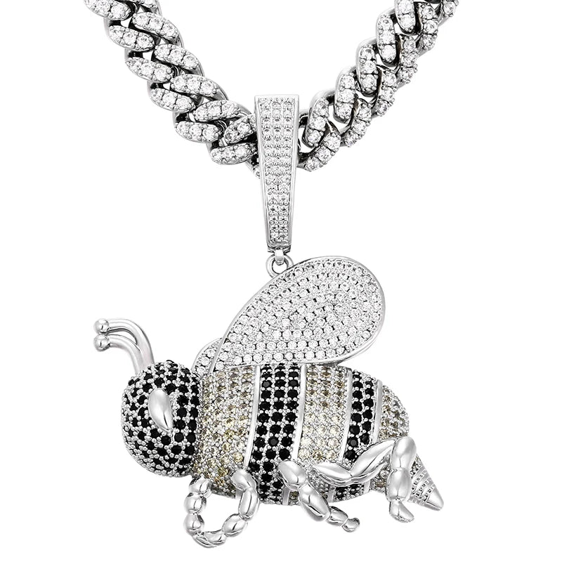 Hip Hop Jewelry Gold Plated Brass Iced Out Bling Bling Small Cute Bee Pendant Jewelry Zircon Bee Bumblebee Pendant