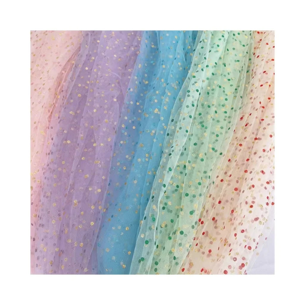 Fashion Design Knitted Warp 100%Nylon Light Weight Breathable Glitter Mesh Fabric for Making Girls' Dress and Skirt
