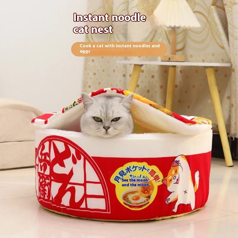 Super Soft Pet Nest Bed with Removable Washable Cushion Instant Noodle Bowl Small Medium Large Dogs Cats Bed for Winter