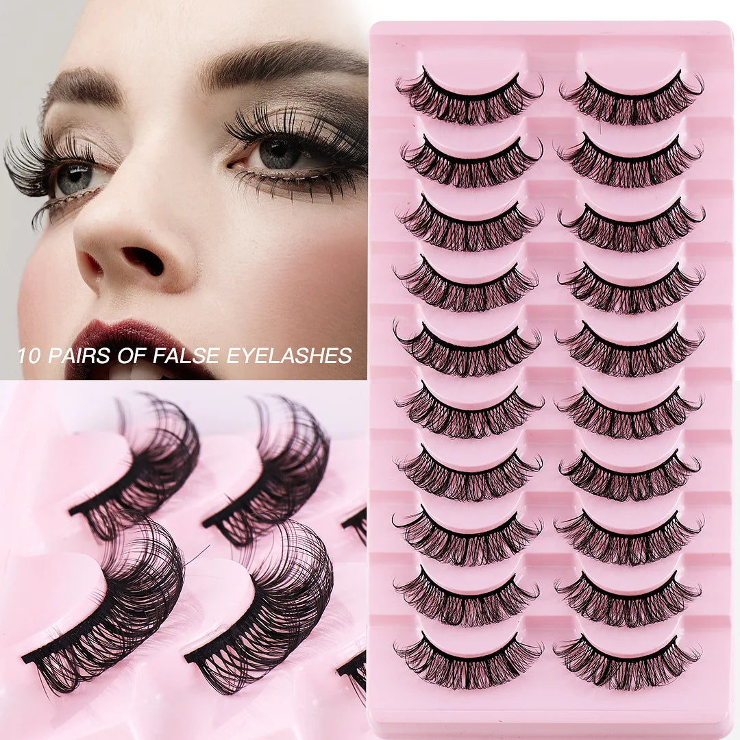 FX-S253 Wholesale 10 Pairs Lashes DD Curl Russian Eyelashes Handmade Synthetic Full Strip Eyelashes Customize False Eyelashes
