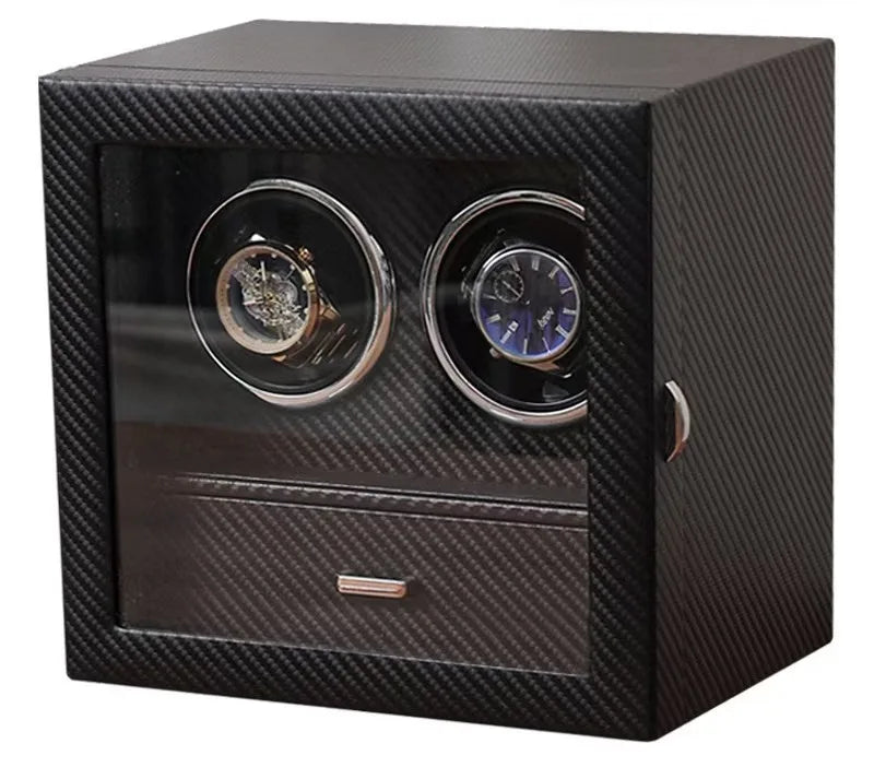 2-Slot Premium Quality Leather Watch Winder Box with Jewelry Organizer Drawer Best Watch Case and Organizer