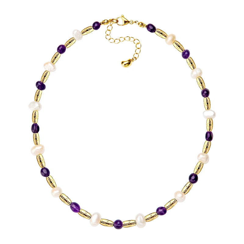 Natural Pearls & Stone Chain Necklaces for Women Gold Color Goth Necklace Choker Fashion Jewelry OEM Wholesale