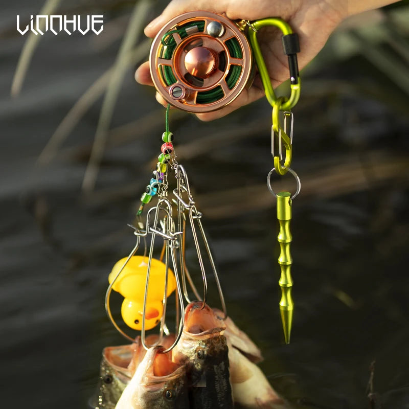 CHILENT Fishing Lock Buckle With All Metal Fly Reel Yellow Duck Stainless Steel Chain Stringer With Float Live Lure Lock Belt
