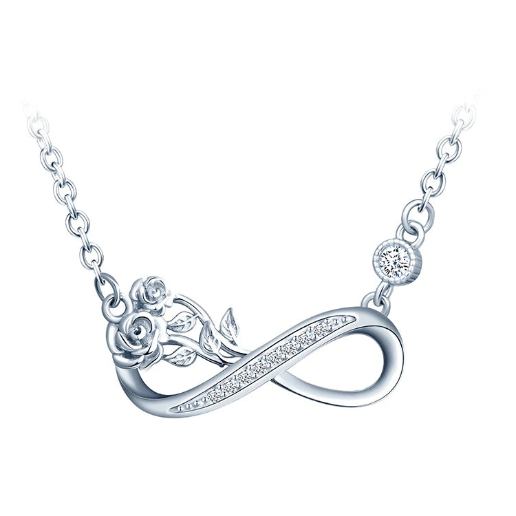 Infinity 925 Sterling Silver Rose Bouquet Combination Trendy Necklace