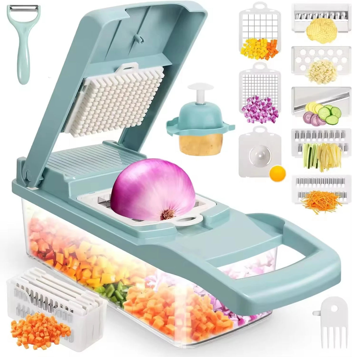 Best Sell Multifunctional 15 in 1 Fruit Vegetable Onion Slicer Dicer Spiralizer Shredder Hand Graters Vegetable Chopper Cutter
