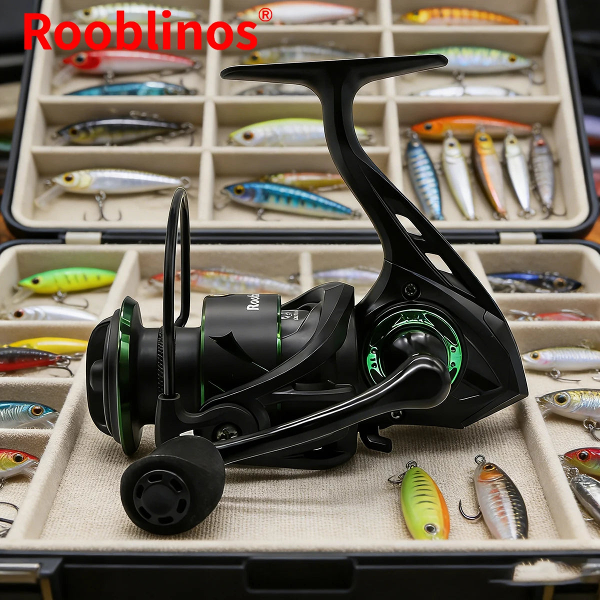 [Germany Stock] Rooblinos RF Left Hand Spinning Reel 5.2:1 Gear Ratio Aluminum Alloy Body for Bait & Lake Fishing