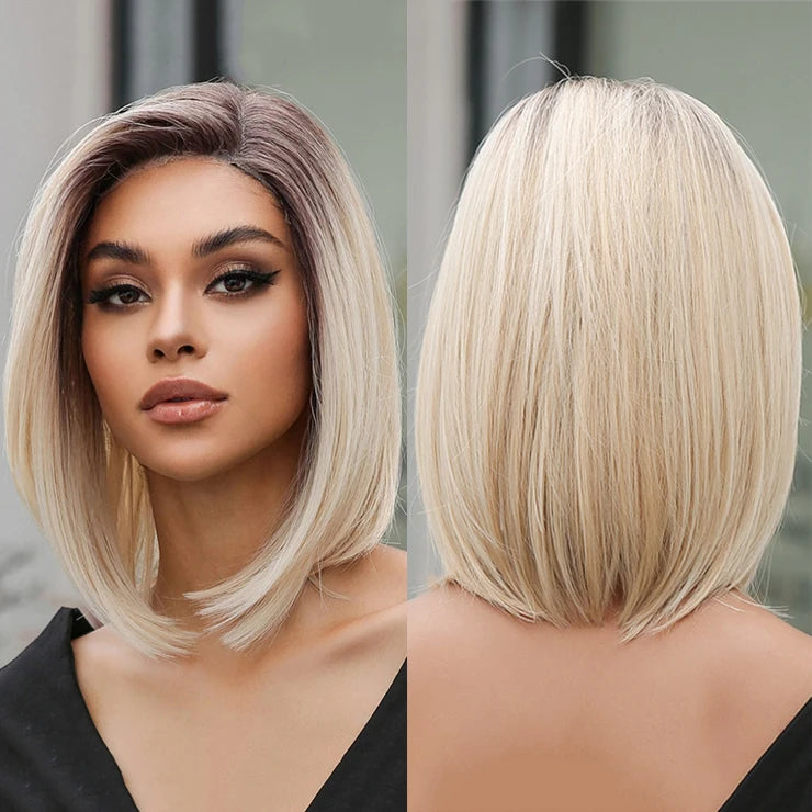 Japan Future Chemical Fiber Blonde Short Lace Front Wig Natural Bob Wig Female High Quality Synthetic Hair Wigs