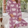 Women Winter Pyjamas Sets Thick Coral Velvet Long Sleeve Cloud Print Sleepwear Two-piece Fuzzy Fleece Pajama Set