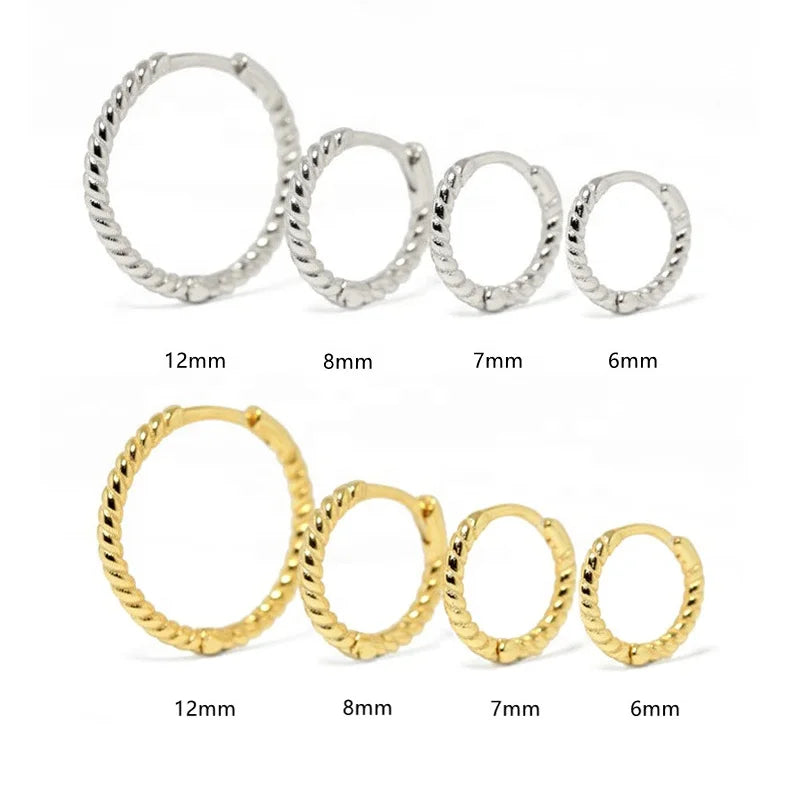 NEW Wholesale Hip HOP Small Tiny Twisted Hoop Earring Cartilage Earring Huggie Helix Tragus 925 Sterling Silver 6mm 7mm 8mm 12mm