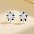 Blue Flower Fine Jewelry for Women 925 Sterling Silver Cubic Zirconia Stud Earrings