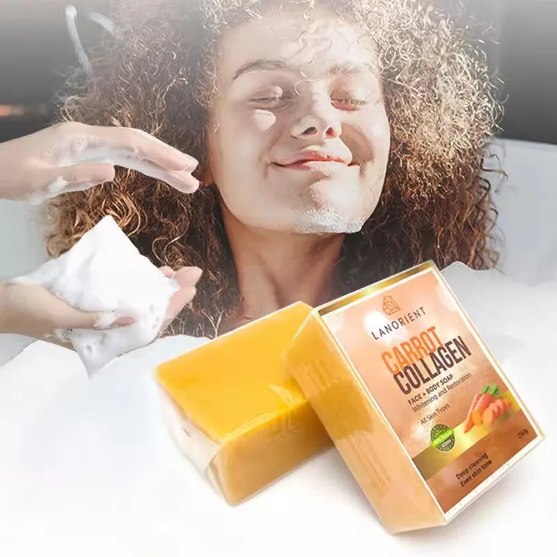 Carrot Lightening Soap with Glutathion Anti Wrinkle Remove Dark Spots Acne Cleansing Exfoliating Organic Beauty Soap