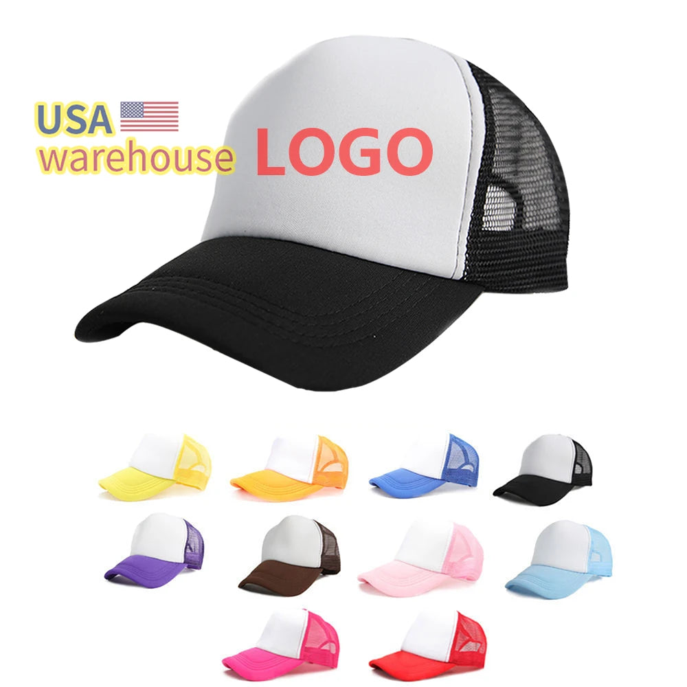 Sublimation Trucker Hat Custom logo Us Warehouse 5 Panel Polyester Hat for Sublimation Foam Mesh Baseball Cap Sublimation Hat