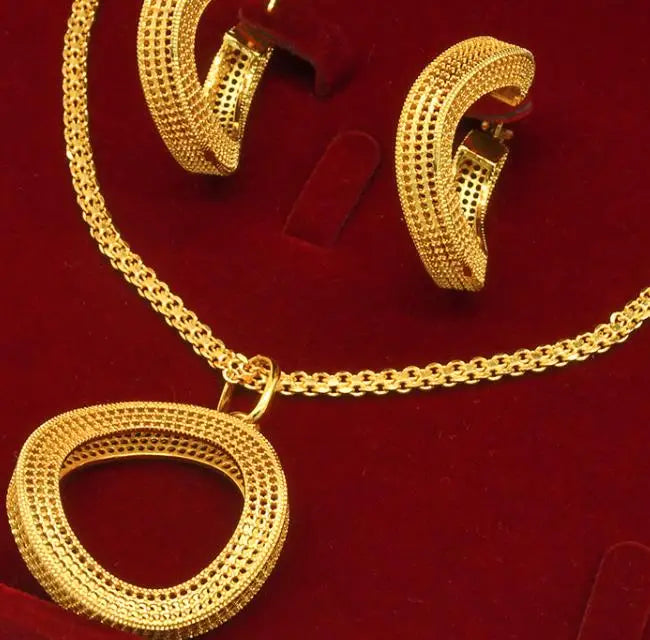 Gold Jewelry Sets 24k Necklace Earrings African Fashion Gold Plated Jewelry for Women Trendy Designer Jewelry Sets