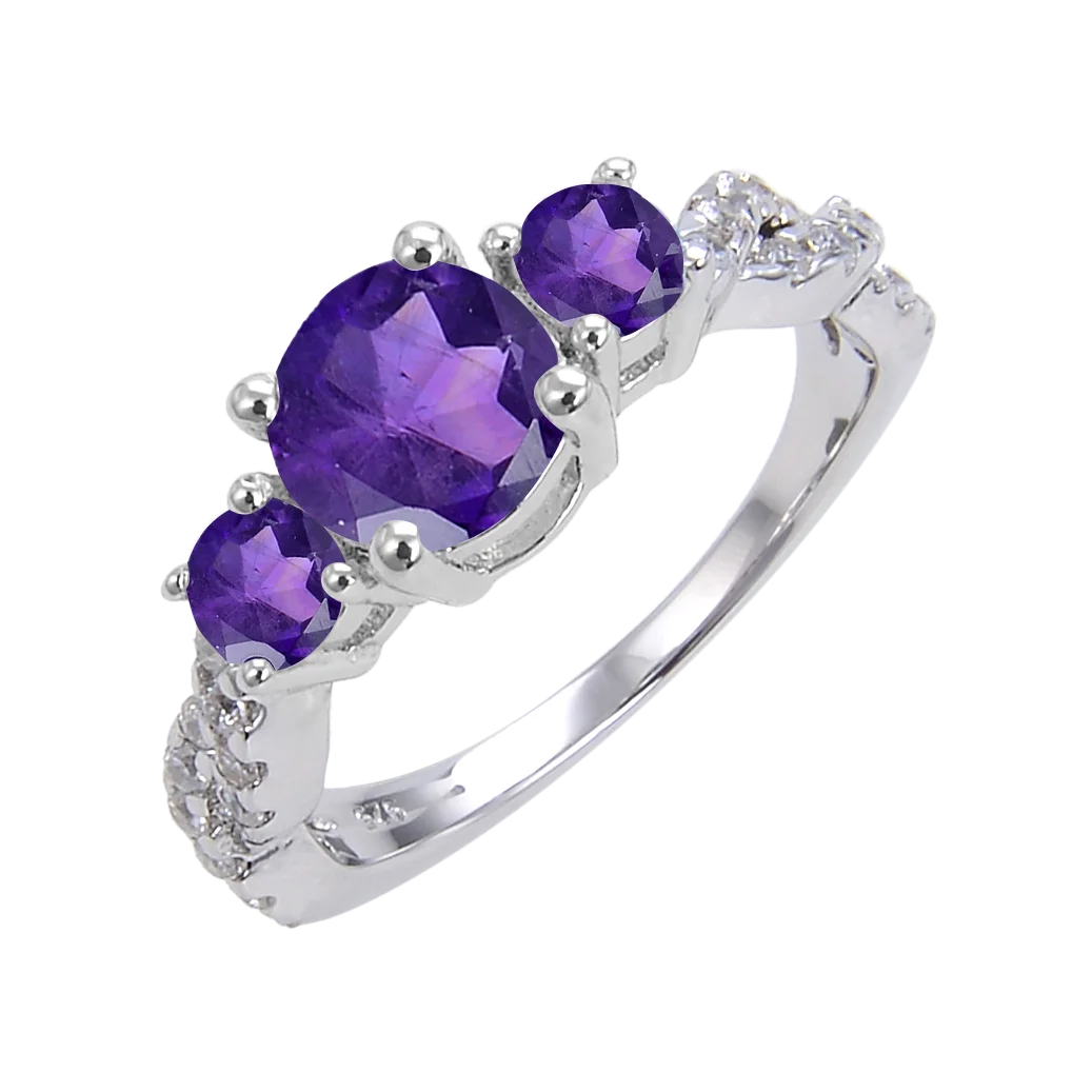 Abiding Jewelry Wholesale Natural Gemstone Amethyst Rings Solid 925 Silver Rings Custom Logo Rings