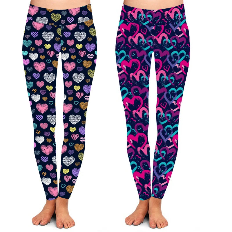 2025 Newest Custom Design Buttery Soft Double Side Brushed Valentine Heart Printed Leggings