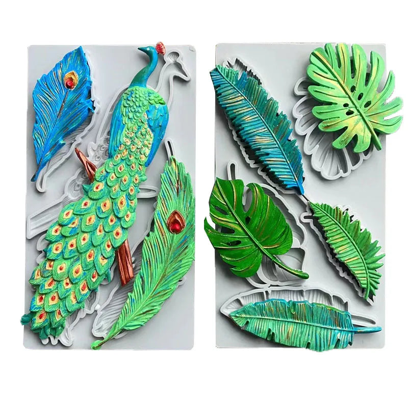 Saffron New Baroque Feather Leaf Peacock Silicone Cake Mold Fondant Mold for Decorative Cakes with a Touch of Luxury Touches