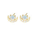 Popular in Esty 14K Gold Plating Sterling Silver Custom Design Moon Opal Earrings