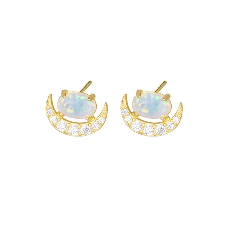 Popular in Esty 14K Gold Plating Sterling Silver Custom Design Moon Opal Earrings