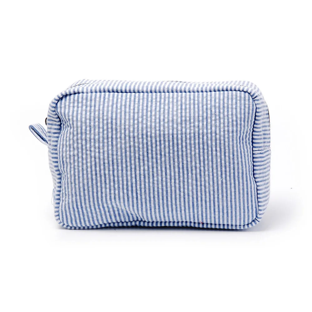 New Trendy Custom Seersucker Travel Makeup Storage Bag Waterproof Nylon Lining Toiletry Wash Pouch for Women