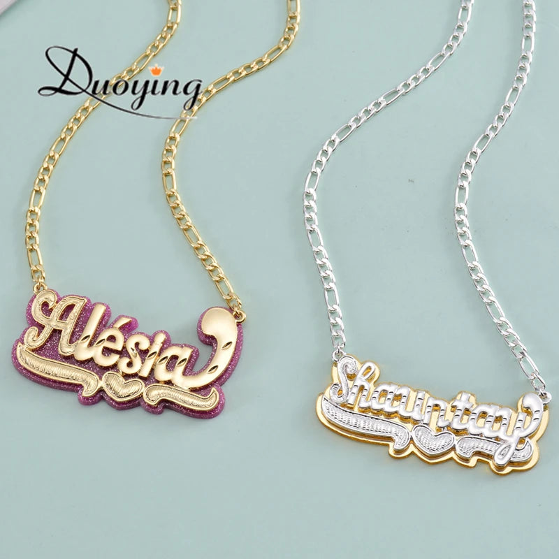 Duoying Customized Name Double Colors Custom Name Necklace Double Nameplate Acrylic Pendant Necklace For Gift Jewelry