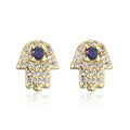 Delicate Brass 18K Gold Plating Cz Crystal Hand Earrings Bling Bling Cubic Zircon Hand Stud Earrings