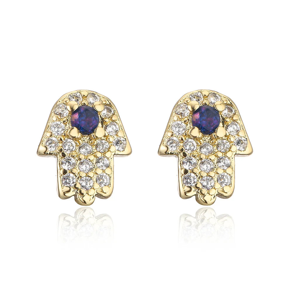 Delicate Brass 18K Gold Plating Cz Crystal Hand Earrings Bling Bling Cubic Zircon Hand Stud Earrings
