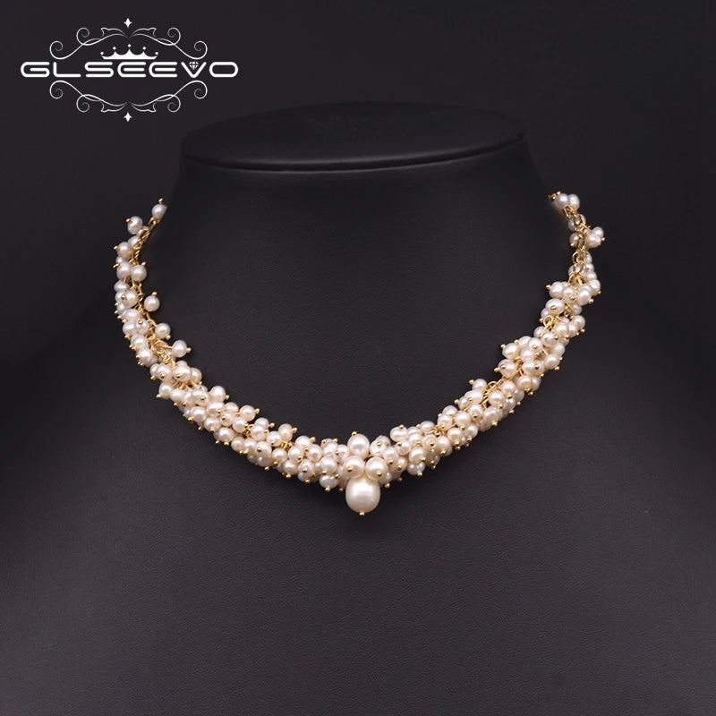 GLSEEVO Natural Freshwater Pearl Charm Chokers Necklaces for Women Wedding Trendy Gift Designer Luxury Jewelry